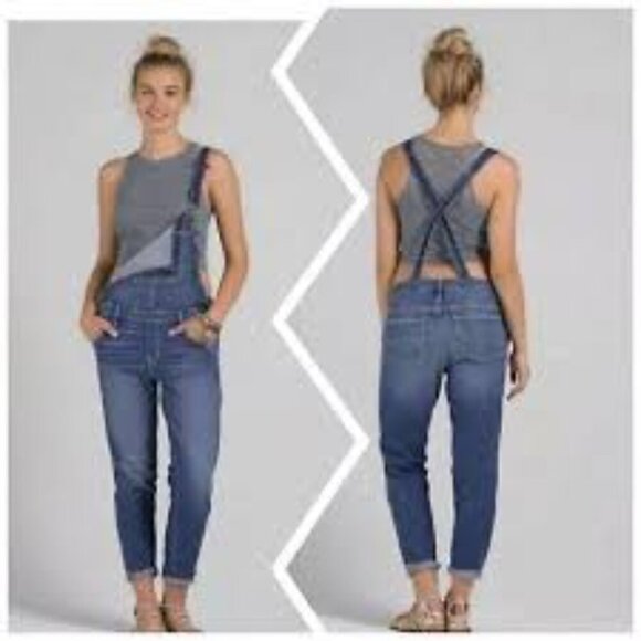 ✅ Abercrombie Fitch Crisscross Open Back Jean Overalls Size X-Small Pockets - Picture 2 of 12